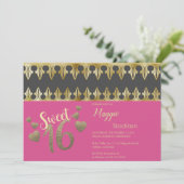 Glam Gold Sweet 16 Einladung (Stehend Vorderseite)