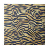 Glam Gold Tiger Print Navy Blue Fliese (Vorderseite)