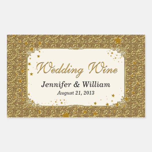 Glam Gold Tone Wedding Wine Flasche Label Rechteckiger Aufkleber (Vorderseite)