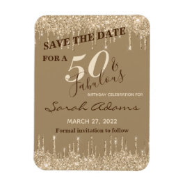 Glam Gold Tropfen 50 & Fab Geburtstag Save the Dat Magnet