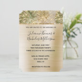 Glam Gold Tropical Blätter Sparkle Wedding Einladung (Stehend Vorderseite)
