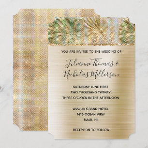 Glam Gold Tropical Blätter Sparkle Wedding Einladung