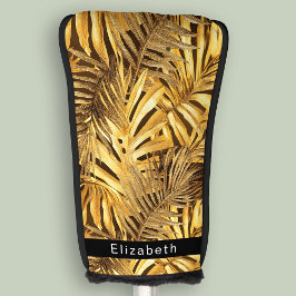 Glam Gold Tropical Leaves Personalized Golf Headcover