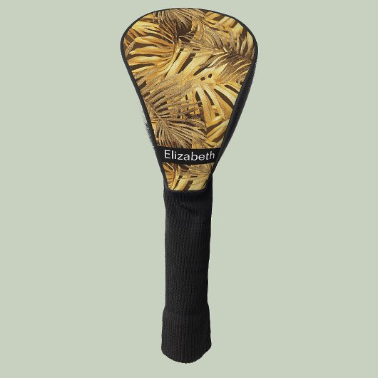 Glam Gold Tropical Leaves Personalized Golf Headcover