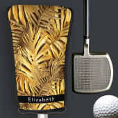 Glam Gold Tropical Leaves Personalized Golf Headcover