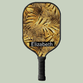 Glam Gold Tropical Leaves Personalized Pickleball Schläger