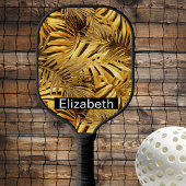 Glam Gold Tropical Leaves Personalized Pickleball Schläger