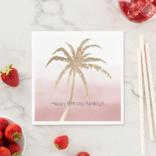 Glam Gold Tropical Palm Pink ombre Serviette