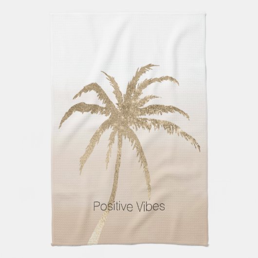 Glam Gold Tropical Palm Tree Ombre Geschirrtuch (Vertikal)