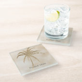 Glam Gold Tropical Palm Tree Ombre Glasuntersetzer (Schrägansicht)