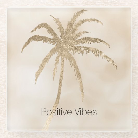 Glam Gold Tropical Palm Tree Ombre Glasuntersetzer (Vorderseite)