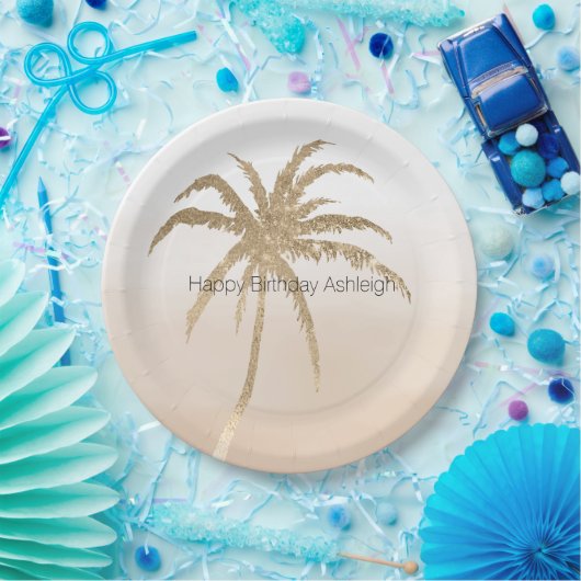 Glam Gold Tropical Palm Tree Ombre Pappteller (Party)