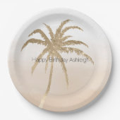 Glam Gold Tropical Palm Tree Ombre Pappteller (Vorderseite)