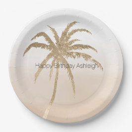 Glam Gold Tropical Palm Tree Ombre Pappteller