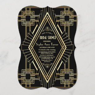 Glam Gold und Black Great Gatsby Brautparty Einladung