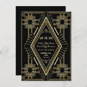 Glam Gold und Black Great Gatsby Save the Date (Vorne/Hinten)