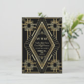 Glam Gold und Black Great Gatsby Save the Date (Stehend Vorderseite)