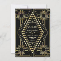 Glam Gold und Schwarz Great Gatsby Save the Date