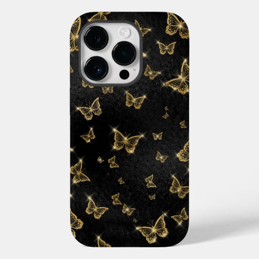 Glam Gold und schwarze Schmetterlinge Muster Case-Mate iPhone Hülle (Rückseite)
