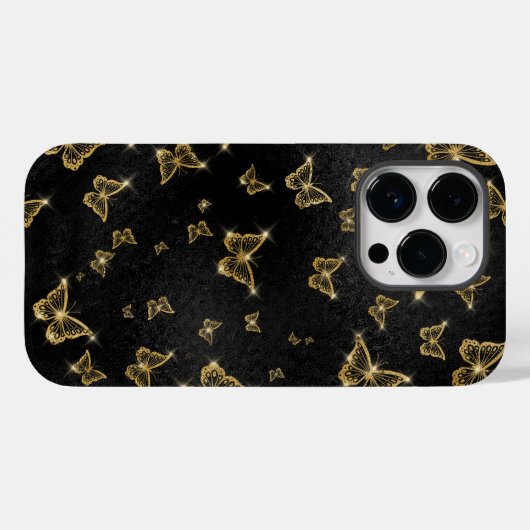 Glam Gold und schwarze Schmetterlinge Muster Case-Mate iPhone Hülle (Rückseite (Horizontal))