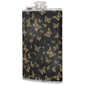 Glam Gold und schwarze Schmetterlinge Muster Flachmann (Links)