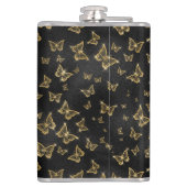 Glam Gold und schwarze Schmetterlinge Muster Flachmann (Rückseite)