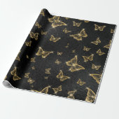 Glam Gold und schwarze Schmetterlinge Muster Geschenkpapier (Ungerollt)