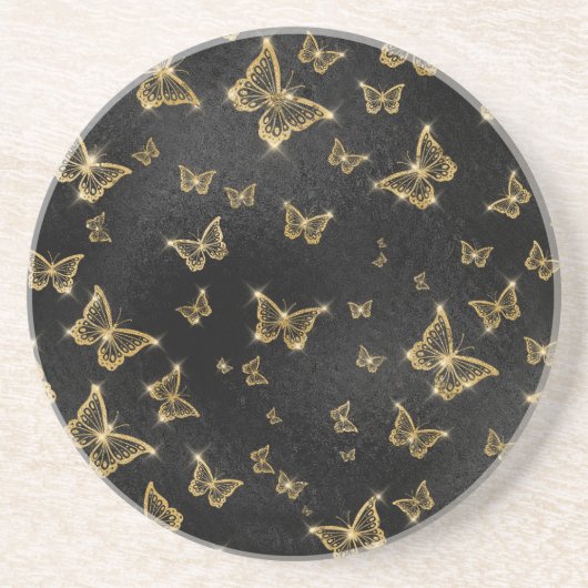 Glam Gold und schwarze Schmetterlinge Muster Getränkeuntersetzer (Vorne)