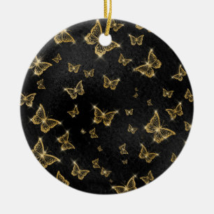 Glam Gold und schwarze Schmetterlinge Muster Keramik Ornament
