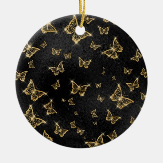 Glam Gold und schwarze Schmetterlinge Muster Keramik Ornament (Vorne)