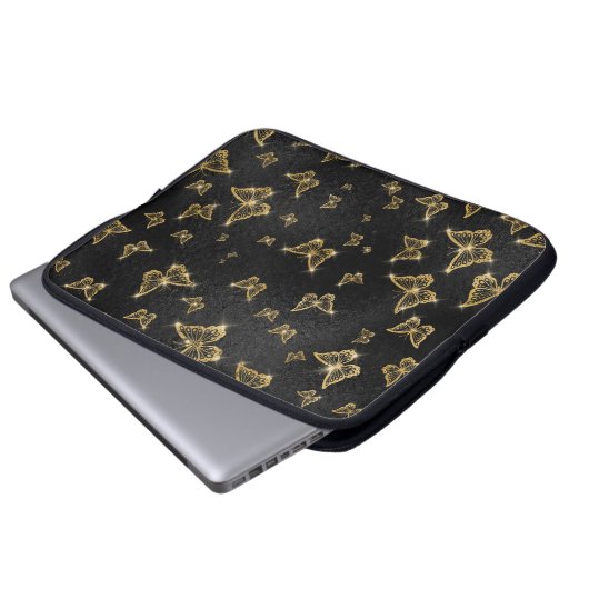 Glam Gold und schwarze Schmetterlinge Muster Laptopschutzhülle (Vorne Knopf)