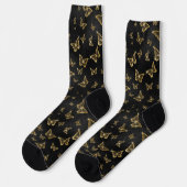Glam Gold und schwarze Schmetterlinge Muster Socken (Linkes Detail)