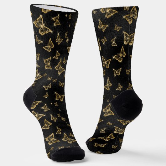 Glam Gold und schwarze Schmetterlinge Muster Socken (Gewinkelt)
