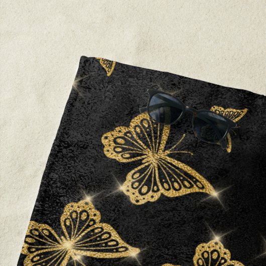 Glam Gold und schwarze Schmetterlinge Muster Strandtuch (Beispiel)