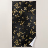 Glam Gold und schwarze Schmetterlinge Muster Strandtuch (Vorderseite)