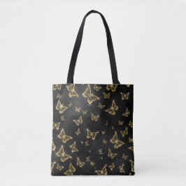 Glam Gold und schwarze Schmetterlinge Muster Tasche