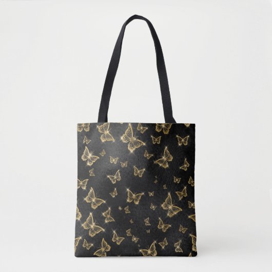 Glam Gold und schwarze Schmetterlinge Muster Tasche (Vorderseite)