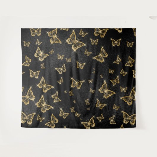 Glam Gold und schwarze Schmetterlinge Muster Wandteppich (Vorderseite (Horizontal))