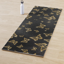 Glam Gold und schwarze Schmetterlinge Muster Yogamatte
