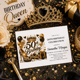 Glam Gold und schwarzes Glitter 50. Geburtstagsfei Einladung