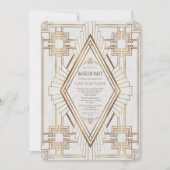 Glam Gold und White Great Gatsby Bachelor Party Einladung (Vorderseite)