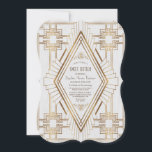 Glam Gold und White Great Gatsby Sweet 16 Einladung<br><div class="desc">Elegantes,  Vintages Kartendesign mit vergoldetem Deko-Stil in Imitaten,  königliche Fleur-de-lis-Ornamente auf weißem,  texturiertem Hintergrund. Verwenden Sie das Tool Anpassen,  um Ihre Informationen hinzuzufügen. Für passende Artikel besuchen Sie bitte meine Romantische Gold- und White Great Gatsby Collection.</div>