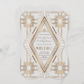 Glam Gold und White Great Gatsby Wedding Einladung (Vorne/Hinten)