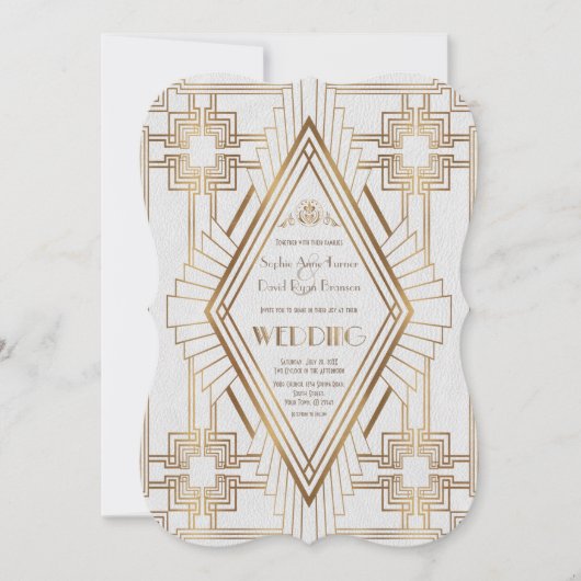 Glam Gold und White Great Gatsby Wedding Einladung (Vorderseite)