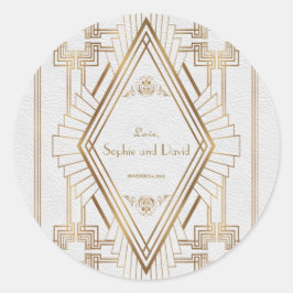 Glam Gold und White Great Gatsby Wedding Runder Aufkleber