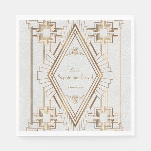 Glam Gold und White Great Gatsby Wedding Serviette (Vorderseite)