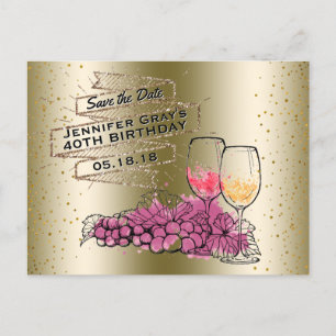 Glam Gold Wein Save-the-Date Eleganter Geburtstag Ankündigungspostkarte
