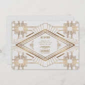 Glam Gold White Great Gatsby Hochzeitsempfang Einladung (Vorne/Hinten)