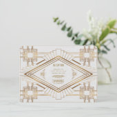 Glam Gold White Great Gatsby Hochzeitsempfang Einladung (Stehend Vorderseite)