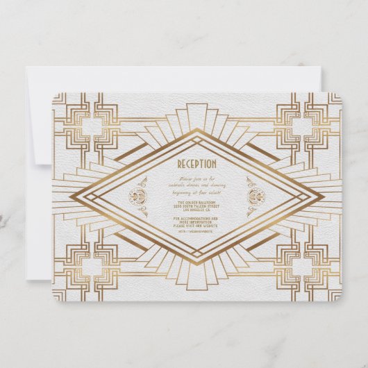 Glam Gold White Great Gatsby Hochzeitsempfang Einladung (Vorderseite)